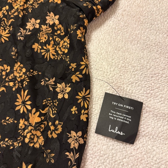 Lulu's Dressed Up Darling Black Gold Floral Balloon Sleeve Mini Dres Long Sleeve - Picture 10 of 15